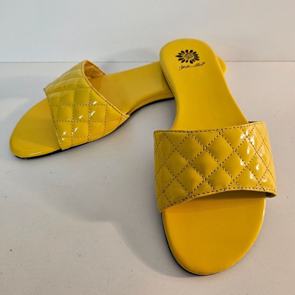 Yellow Box Size 7.5 Pop Toit Yellow Quilted Slip-On Flat Sandals New with Box
